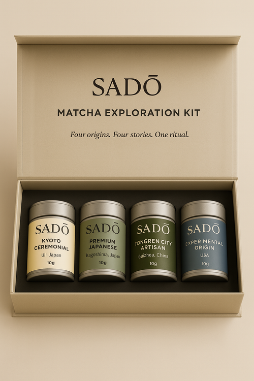 Sado Matcha Exploration Kit with four matcha canisters in a box.
